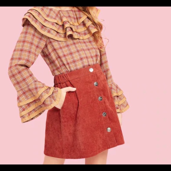 Ruffle Trim Plaid Top Zip Back - Picture 3 of 4